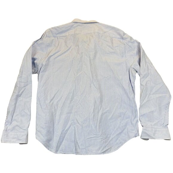 Lacoste Mens Dress Shirt Size XL 17 Neck Classic Fit Long Sleeve Blue Striped Fo - Picture 2 of 12
